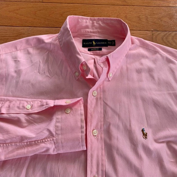 Ralph Lauren‎ Custom Fit Long Sleeve Oxford Button Up Shirt Mens L 16.5 Pink - Picture 1 of 6